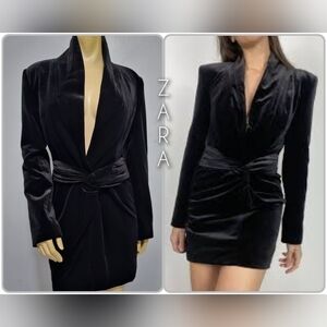 Zara Black Velvet Mini Dress Size M NWOT